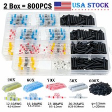 800PCS Waterproof Solder Seal Heat Shrink Wire Butt Terminals Connectors Set Kit