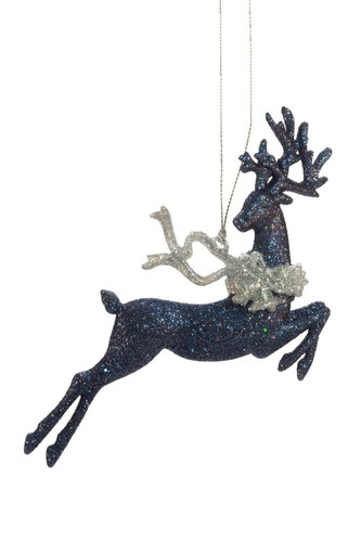 Weihnachtsschmuck Rentier dunkelblau weiß/silber glitzernd Acryl 6 Zoll - Bild 3 von 4