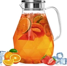 Glass Pitcher with Lid,1 Gallon Glass Water Pitcher Hot/Cold Water Jug, Juice