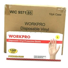 Workpro Disposable Gloves Vinyl Powder Free Protective, Large, Case of 1000
