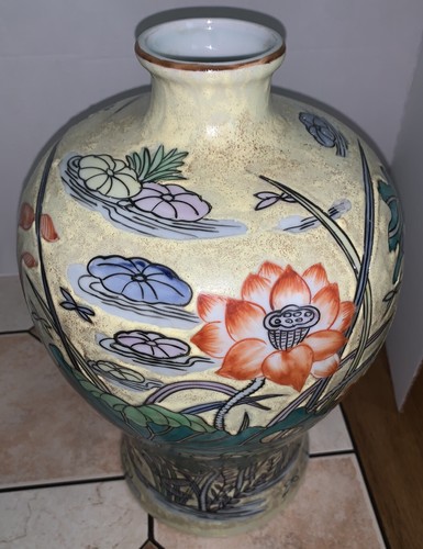 RARO! Jarrón de ciruela Jiaqing de 14,5 pulgadas antiguo estanque de loto pájaro peces grúa - Imagen 12 de 22