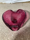 Vintage Murano Art Glass Bullicante Heart Shaped Leaf Dish/Ash Tray 5.5"