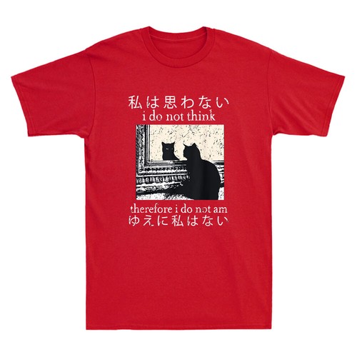 I Do Not Think Therefore I Do Not Am Funny Japanese Cat Meme Quote Men's T-Shirt - Picture 6 of 8