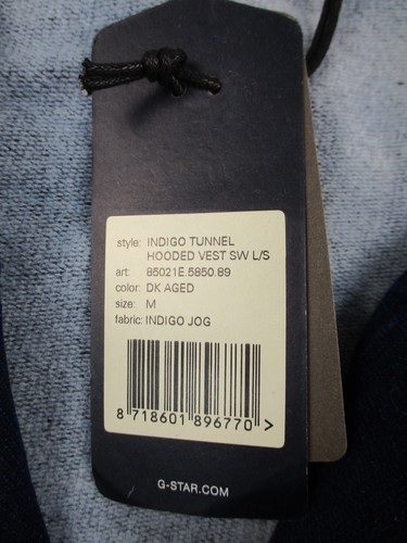 G Star Raw Indigo Tunnel Hooded Vest Jacket Mens Medium Blue Solid Zip - Picture 9 of 13