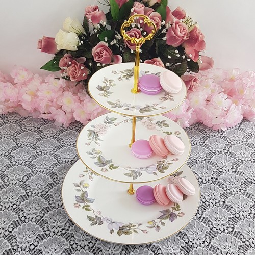 3 Tier Cake Stand, Royal Worcester June Garland Bone China Tiered Plate Tea Tray - Picture 5 of 11