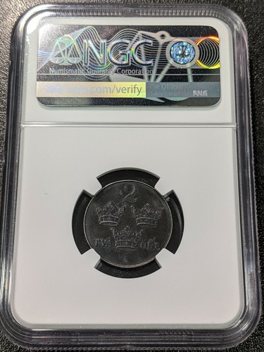 1949 MS64 Sweden Iron 2 Ore NGC KM 811 Only 2 Graded Higher! LONG 9 Variety - Picture 2 of 3