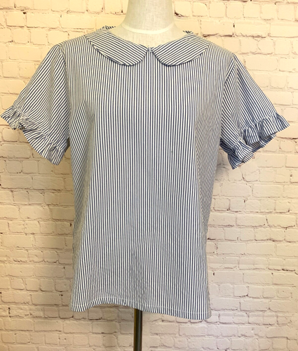 *NEW* Country Store Ruffle-Sleeve, Striped Top Sz Lg Peter Pan Collar