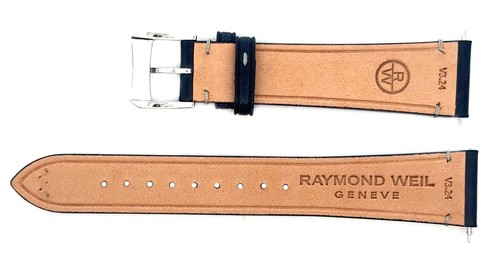 Raymond Weil 20mm Navy Blue Leather Watch Band With Silver  Buckle V3.24 - Picture 3 of 3