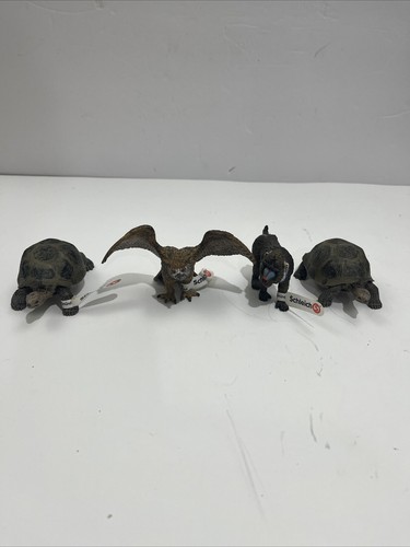 Schleich Lot 4 Animals Figures Wildlife Turtle, Owl, Monkey Rare & Retired