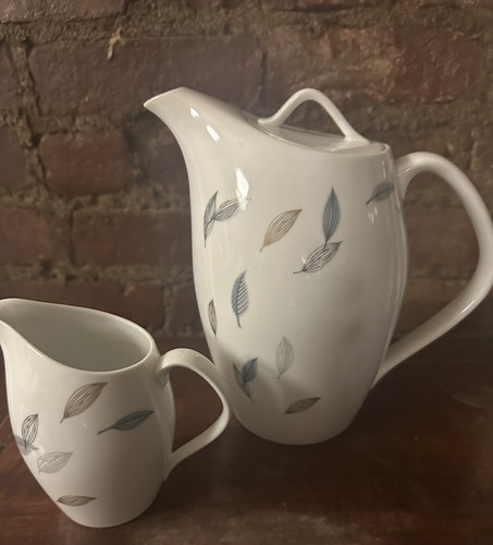 Rare Vintage Art Deco # 1358 Noritake Japan Teapot w/Lid & Creamer stylized leaf - Picture 11 of 15