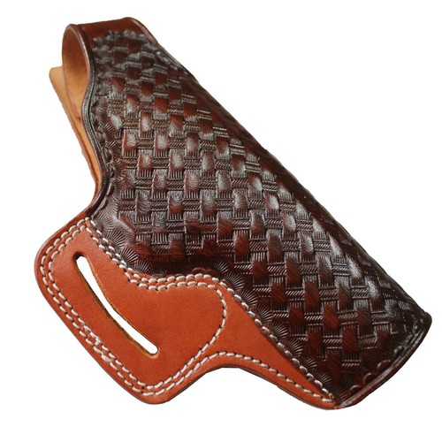 Patterned Handmade Leather OWB Carry Two Slot Thumb Break Gun Holster - Picture 11 of 15