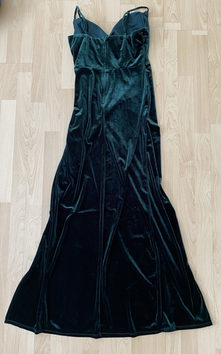 B. Smart Women's L Dress Dark Green Velvet Maxi Dress Stretch Y2K 90s Romantic - Picture 16 of 16