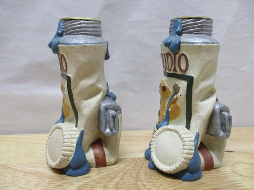 Vintage 1996 FIGI Graphics Paint Tube Decorative Candle Holders Set of Two, Rare - Picture 2 of 6