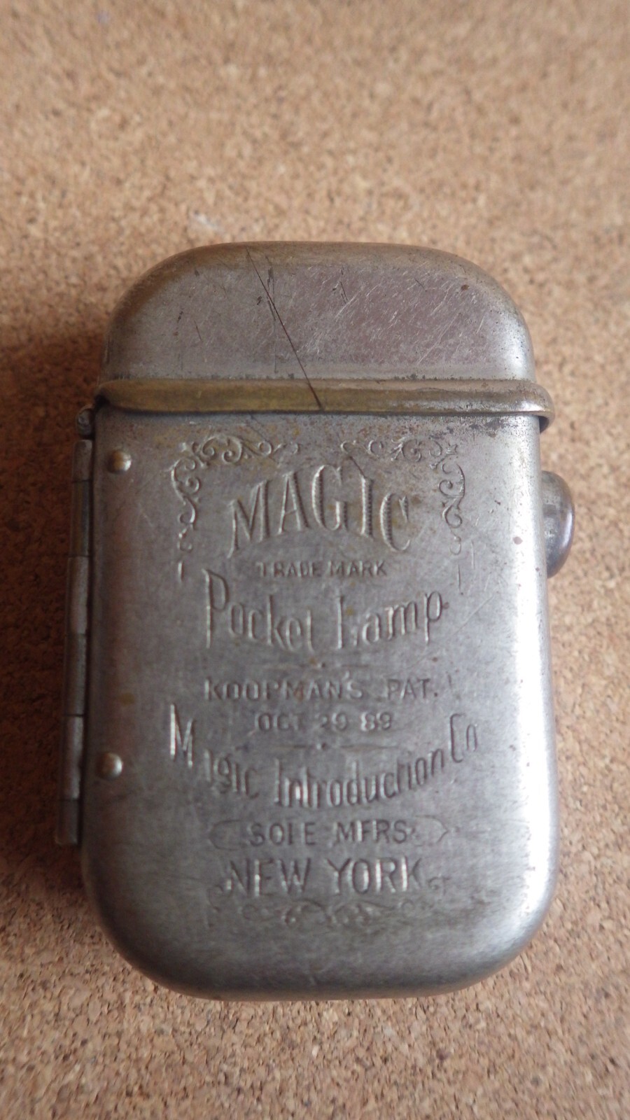 ANTIQUE 1889 KOOPMANS MAGIC POCKET LAMP CAP LIGHTER PRE FLINT. Available Now for 175.00