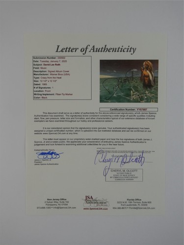 David Lee Roth Firmado Crazy From The Heart 12" LP Portada Álbum JSA LOA - Imagen 11 de 11