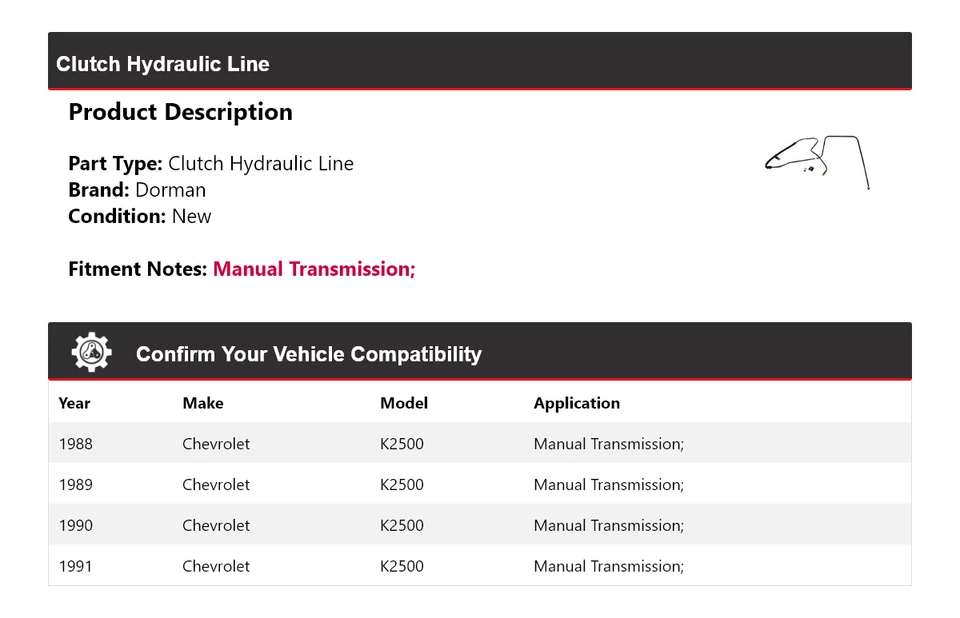 For 1988-1991 Chevrolet K2500 Dorman Clutch Hydraulic Line 1989 1990 - Image 2 of 4