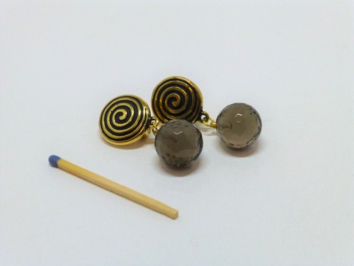 Lange Ohrclips Ohrringe Gold Rauchquarz Kugel 14mm Braun - Bild 6 von 6