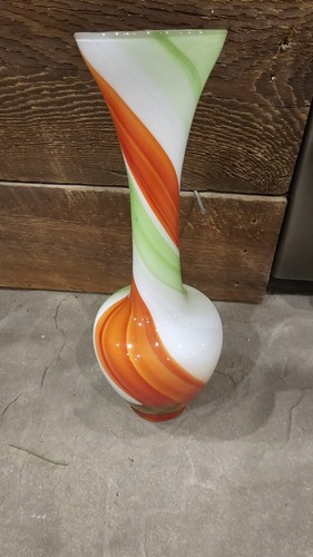 Orange, Green, White Swirled Vase Vintage Collectable - Picture 2 of 10