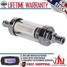 10mm 3/8" Universal Chrome Glass Fuel Filter Car Petrol Diesel Inline Reusable