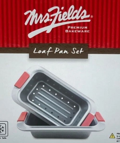Mrs Fields Loaf Pan Set of Two 10.5"x5" Heavy Gauge Steel Silicone Handles NIB