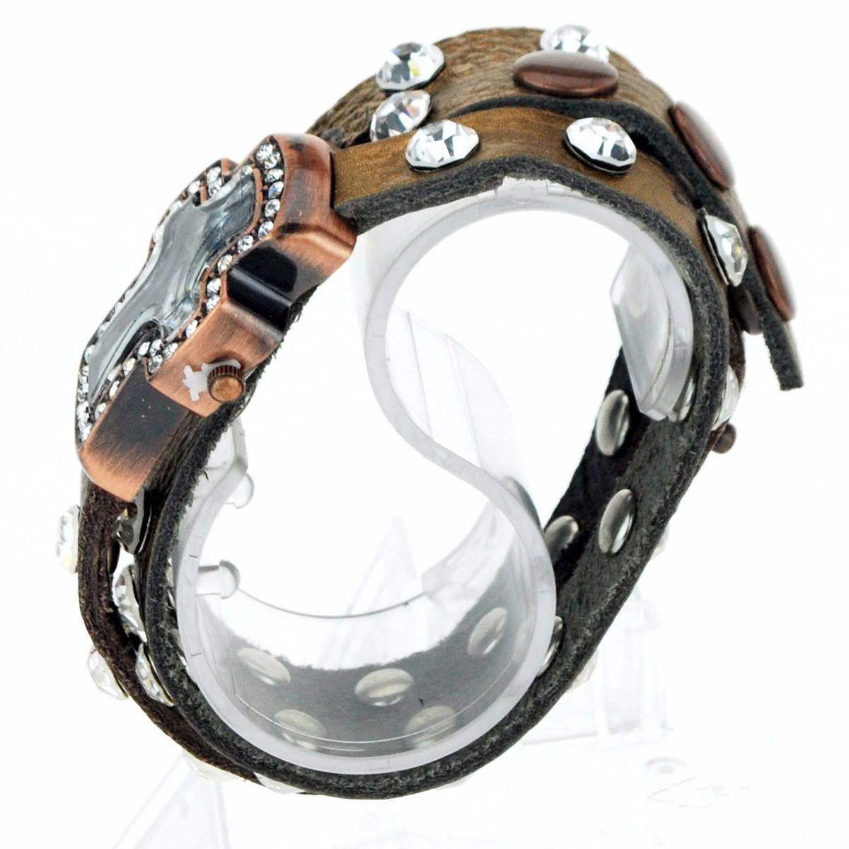 スイスジュネーブクロス Geneva Leather Bracelet Cross Shape Watch with Large Rhinestones