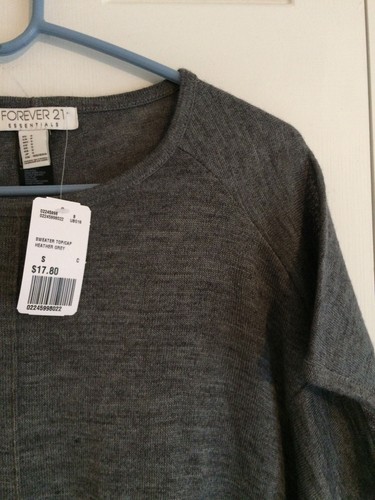 Forever 21 Essentials Damen-Strickpullover meliert grau Flügelärmel Oberteil Small neu mit Etikett - Bild 2 von 6