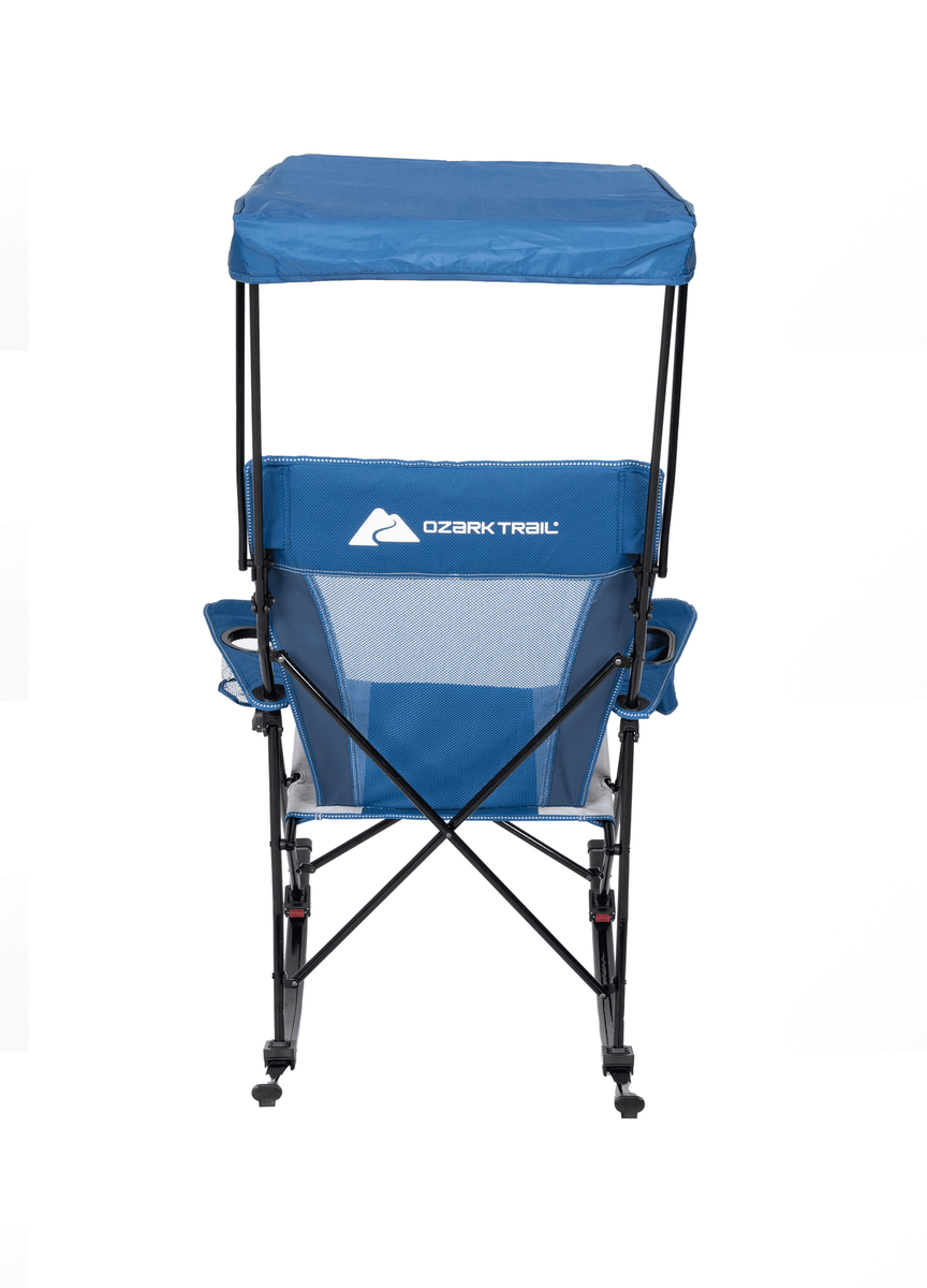Ozark Trail Mesh Tension Rocking Camp Chair with Canopy Blue and Grey Detachable Rockers Adult