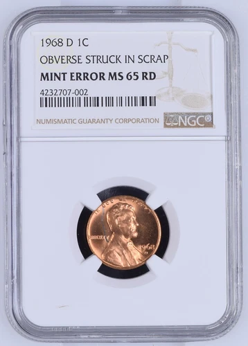 1968-D NGC MS65 RED Retained Scrap █ Dramatic █ RARE! Lincoln Memorial Cent 1c
