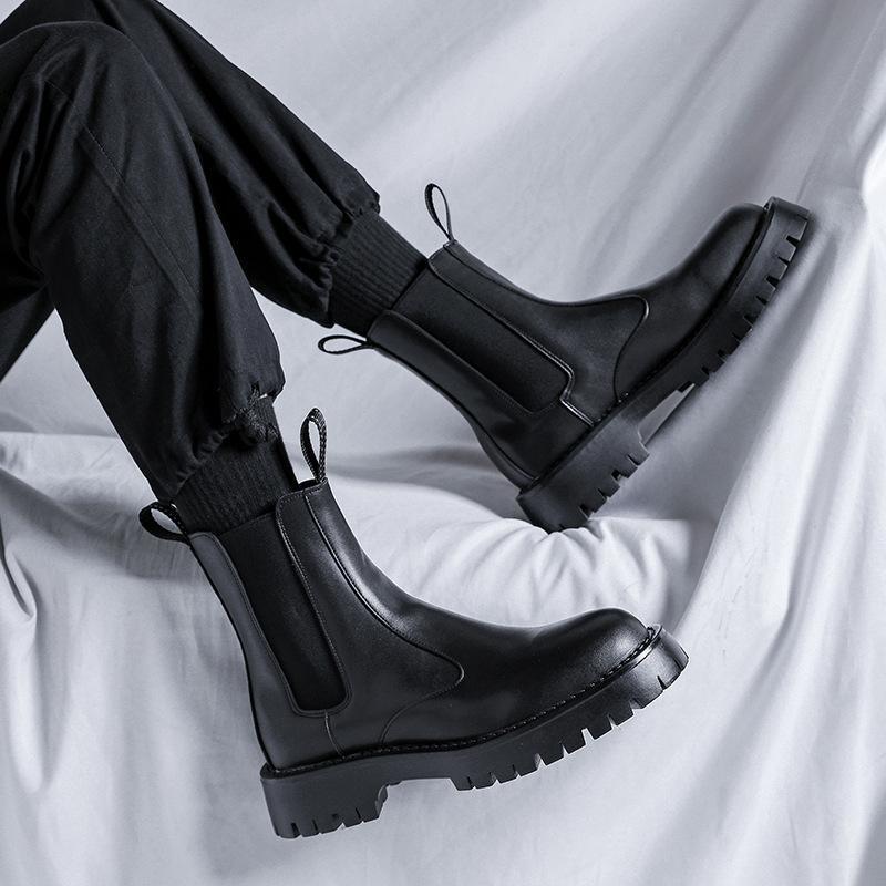 Men Autumn Ankle Boots Block Heel Round Toe Chelsea Casual  display picture 1