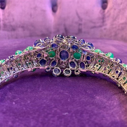 Cabochon Lab Sapphire & Syn Emerald Cocktail Tennis Bracelet 925 SS Party Jewel - 第 8/13 張圖片