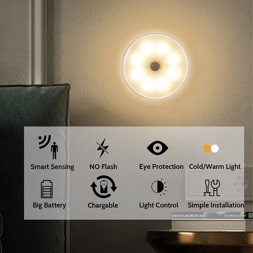 LED Motion Sensor Night Light Battery Powered Indoor Closet Cabinet Wall Cabinet - Picture 3 of 16