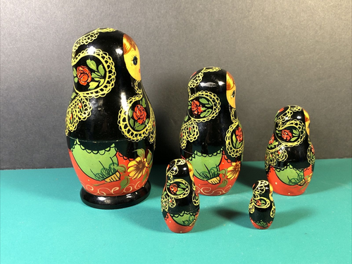 5 Piece Matryoshka | Hand Painted 4" Tall Russian Nesting Dolls - Picture 2 of 10