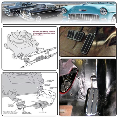 Floor Mount Gas Pedal + 24" Stainless Throttle Cable Bracket Spring Kit Hot Rod  - Picture 10 of 10