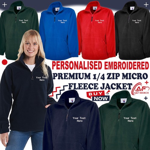 Personalised Custom Embroidered Uneek Premium 1/4 Zip Micro Fleece Jacket unisex - Picture 1 of 14