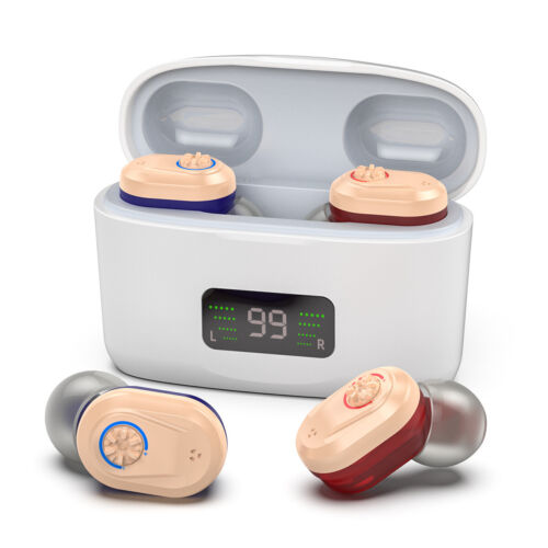 A brand new pair of digital hearing aids with rechargeable noise reducing magnet