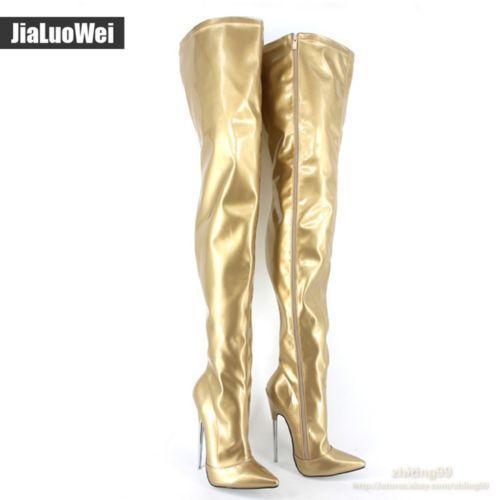 Womens Sexy High Heels 18cm Pointy Toe Thigh High Boots Zip Patent Leather Shoes - Picture 29 of 34