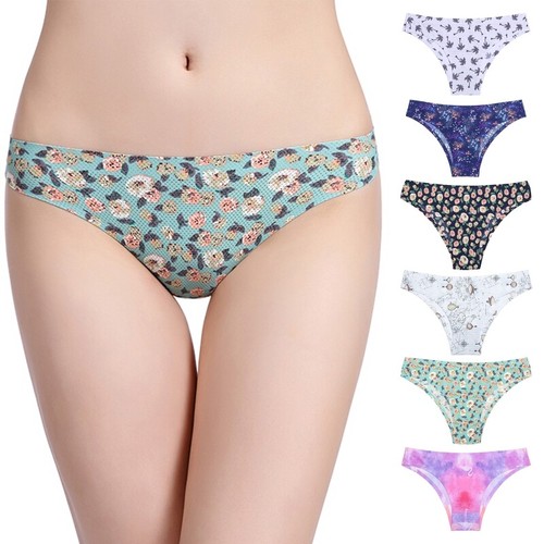 Women Low Rise Seamless Thong Underwear Floral No Show Panties Stretch Briefs - Picture 5 of 37