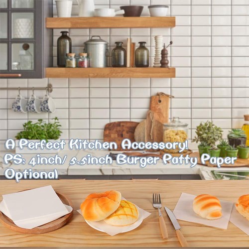 Carta per Burger Patty, 5,5"x 5,5" pergamena da forno/carta per hamburger, confezione da 300 - Foto 3 di 7