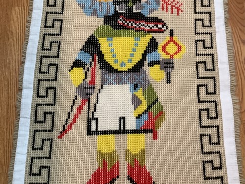 Kachina Native American Vtg 70s Framed Latch Hook Wall Hanging Rug 44 X 27 Inch - Picture 7 of 13