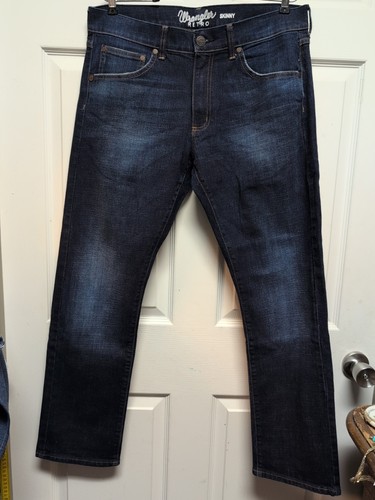Wrangler Retro Jeans  Size  34" X 30"  Skinny Straight  Dark Blue  Faded  Spots  - Picture 6 of 10
