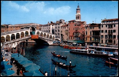 Vintage 1971 Venice Italy Rialto Bridge Grand Canal Photo Postcard Posted