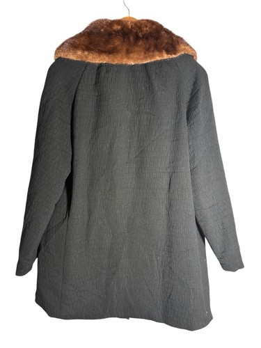 Vtg 1950s Black Wool Coat Mink Fur Collar 36” ILGWU USA Old Money Rich - Picture 4 of 14