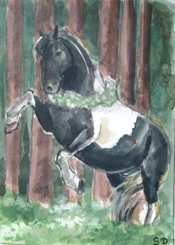ACEO original Painting Art Card animal Horse Hand Painted 2.5x3.5 - Picture 2 of 2