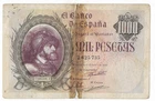 SPAIN: 1000 PESETAS FRANCO (CARLOS I). YEAR 1940. NO SERIES. MAL. SCARCE AND IDEAL