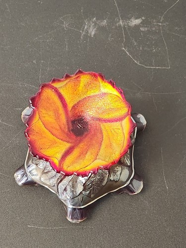 Imperial Carnival Sunset Ruby Red Acanthus Golden Leaf Compote 5 1/4 T 5 1/2 W - Picture 6 of 10
