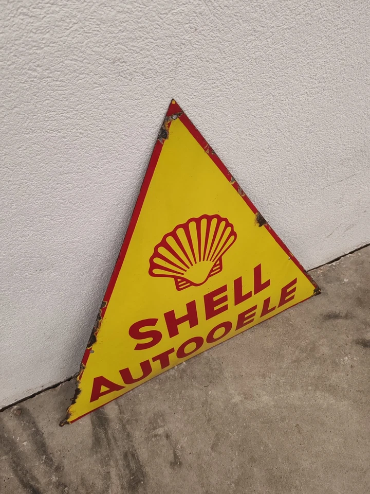 Shell Autooele Emailschild 1930 original gewölbt Dreieck emailliert Rarität - Bild 4 von 4