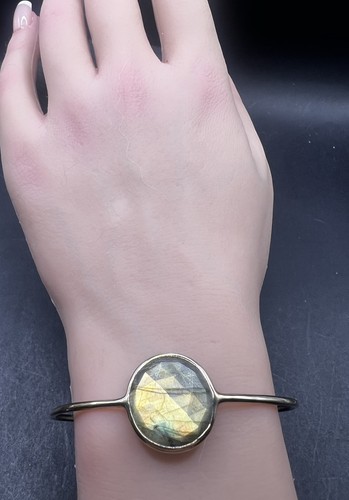 Labradorit Gold über Sterling Silber Armreif Armband signiert 925 TJ - Bild 1 von 11