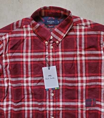 PAUL SMITH Shirt Overshirt Mens M Classic Fit Thick Flannel Red Check - Picture 3 of 11
