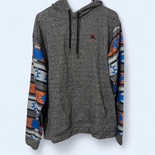 Hooey Men's L Gray Pullover Hoodie Aztec Geometric Sleeves, Pockets