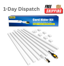YesBes 116in Cord Hider Kit Cable Raceway Paintable White Wire Covers for Wall